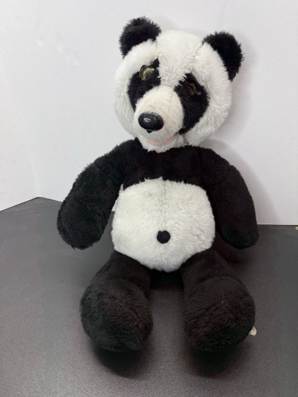 Vintage 20” Animal Fair Panda Bear Black White Teddy Plush Stuffed Eyelids